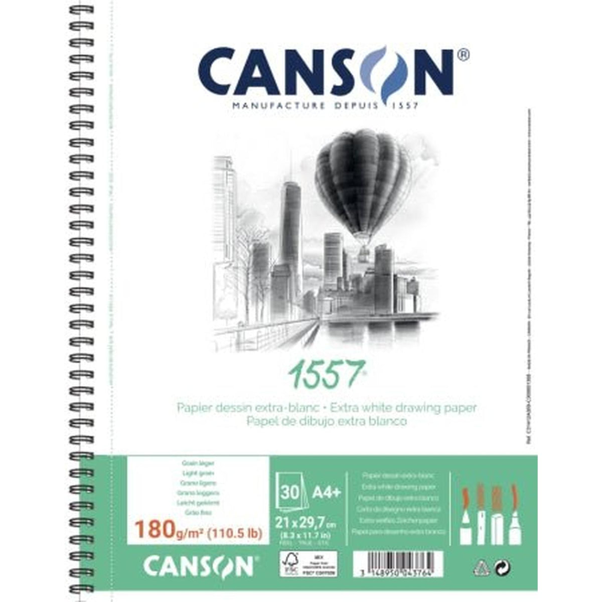 Album Canson 1557® – A4+ – 30 feuilles – 180 g/m² – Grain Léger Blanc Pur - Librairie Oxford City