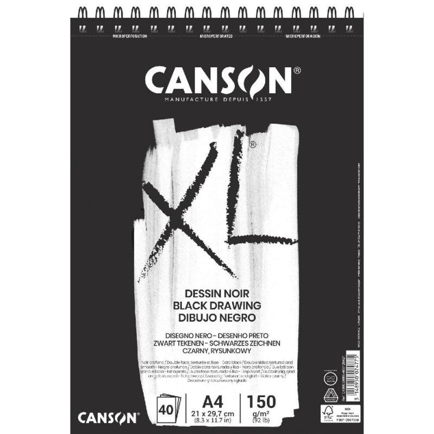 Bloc Canson XL Dessin Noir – A4 – 40 feuilles – 150 g/m² - Librairie Oxford City