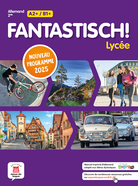 Manuel Fantastisch! allemand lycée 2025 couverture violet et orange niveaux A2+ B1+