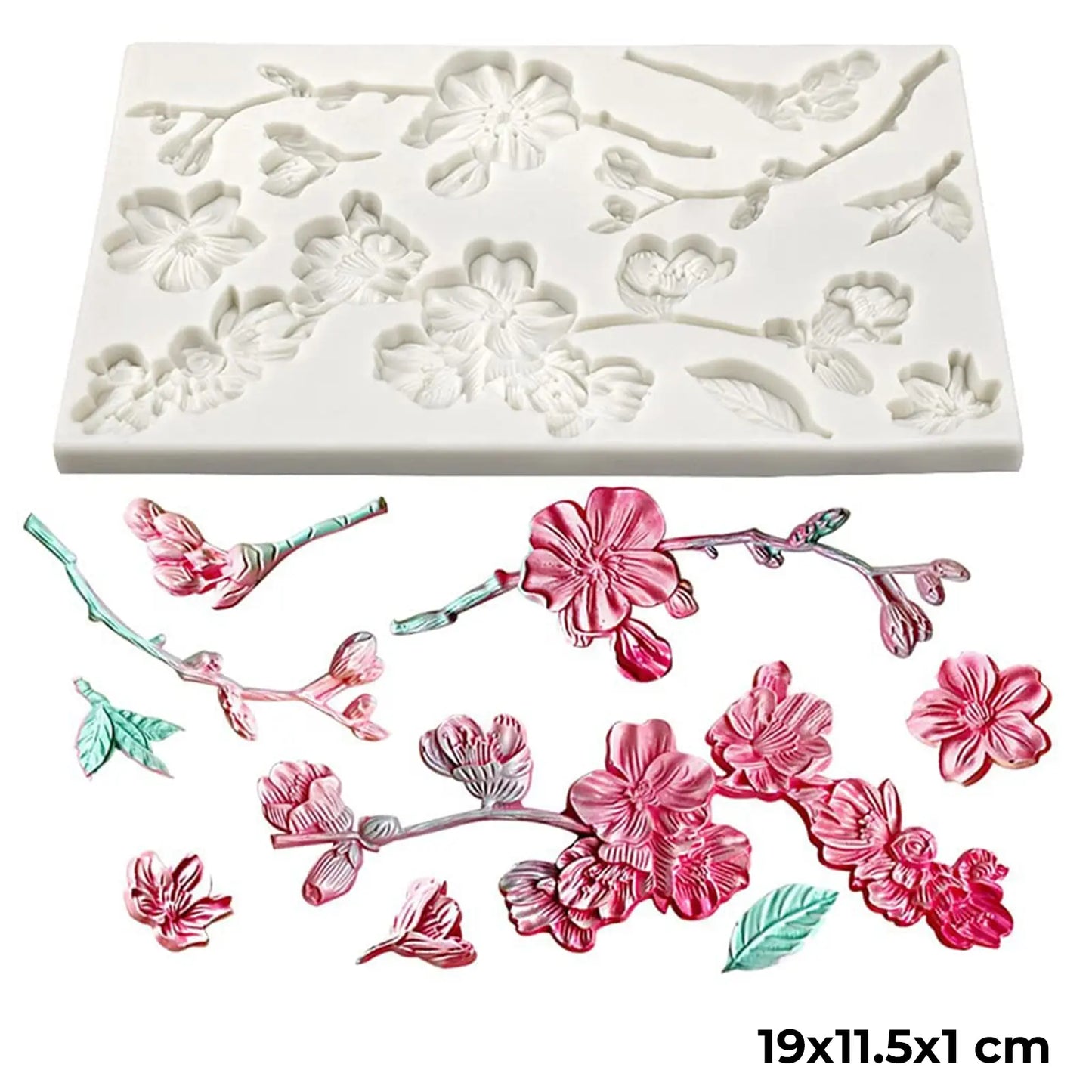 🌸 Moule Silicone Fleurs de Cerisier – 19 × 11,5 × 1 cm | Pour Résine, Plâtre ou Pâte Polymère - Librairie Oxford City