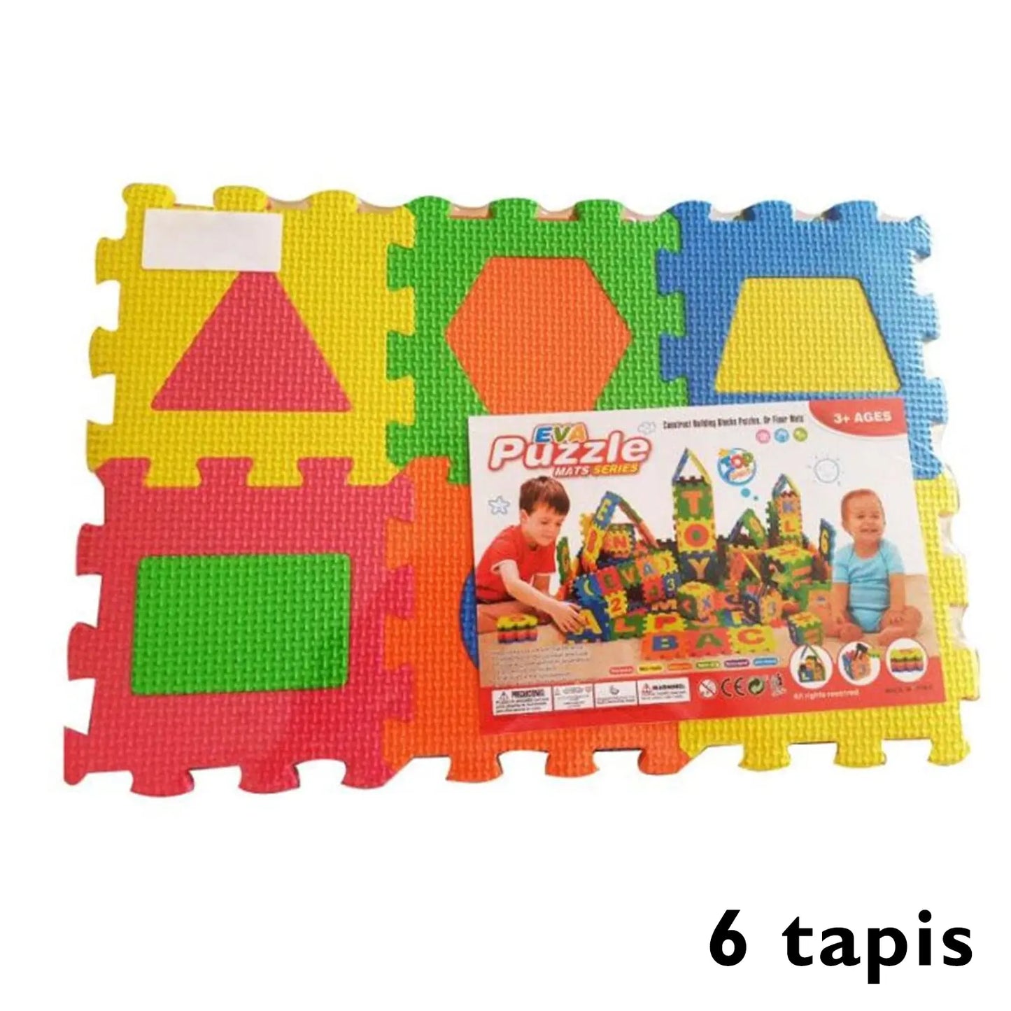 Tapis Puzzle en Mousse EVA (6 pièces) – Formes & Couleurs – Jeu d’Éveil pour Enfants (3+)