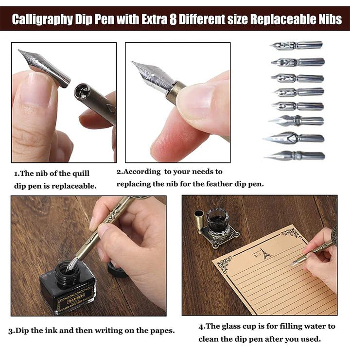 Set dâĂcriture Ă Plume & Carnet Vintage â Coffret Calligraphie ĂlĂ©gant (28.5Ă20cm) - Librairie Oxford City