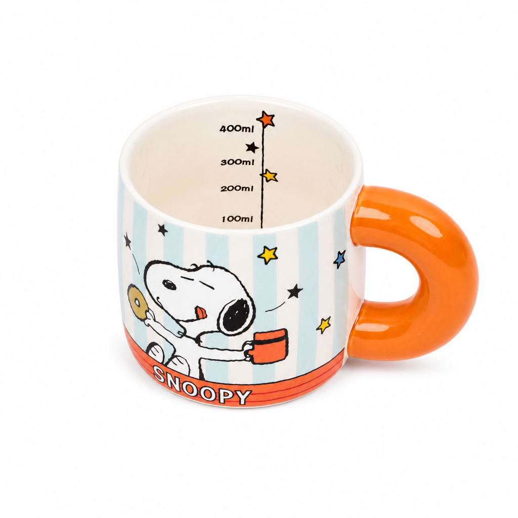Mug Céramique Snoopy 400 ml — Rayures Bleu & Orange