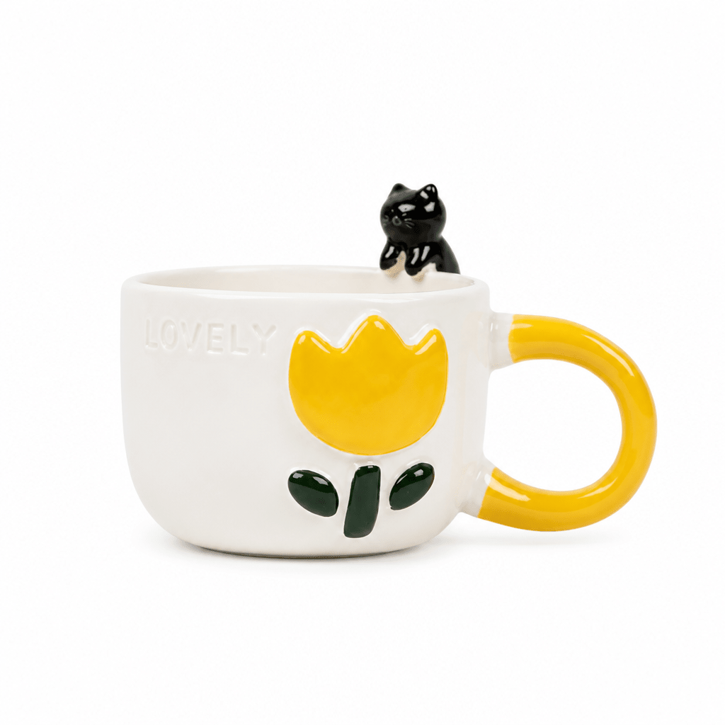 Mug en Céramique Décoratif — Motif Chat et Fleurs - Librairie Oxford City