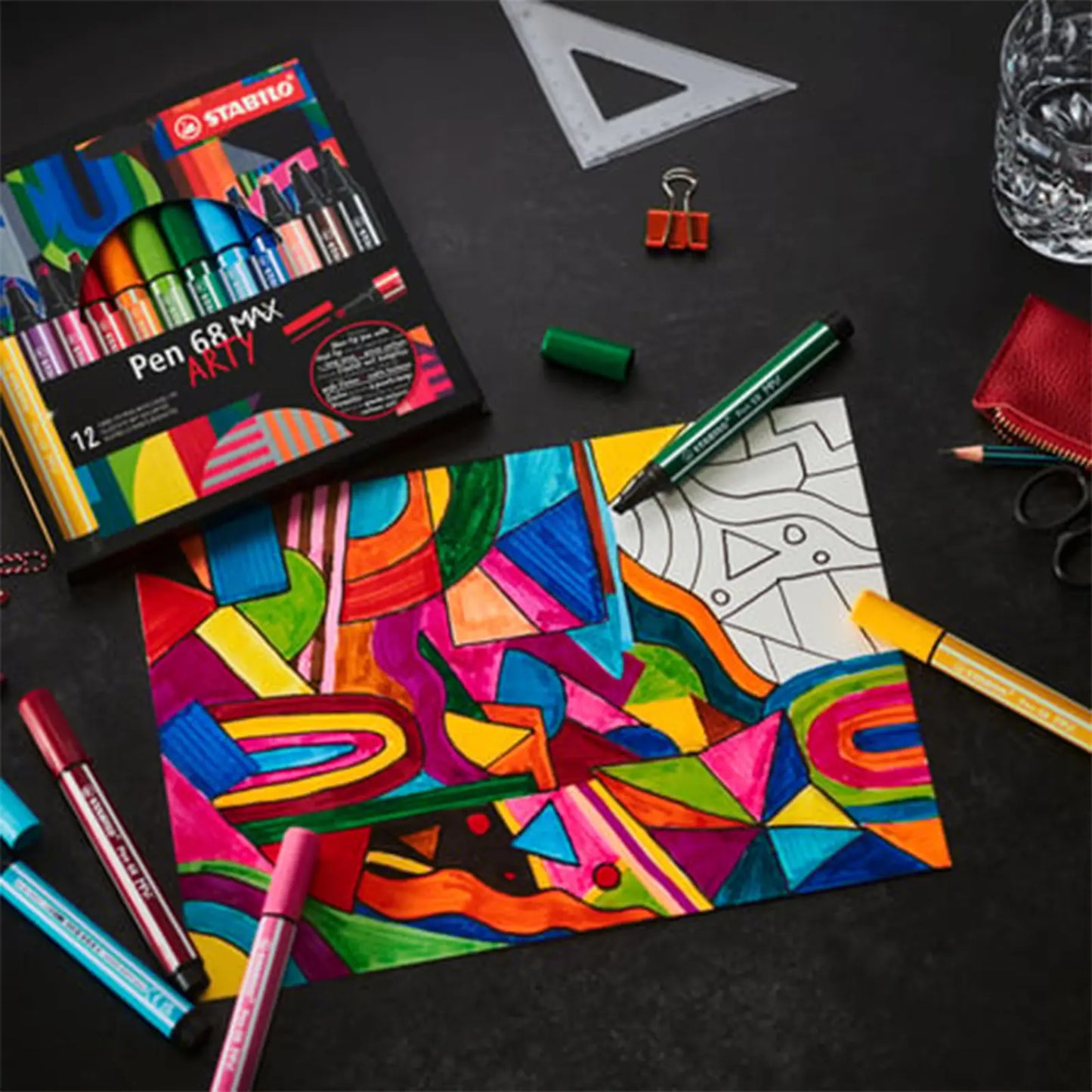 🖊️ Set de 12 Feutres STABILO Pen 68 MAX Arty | Pointe Biseautée & Couleurs Intenses - Librairie Oxford City