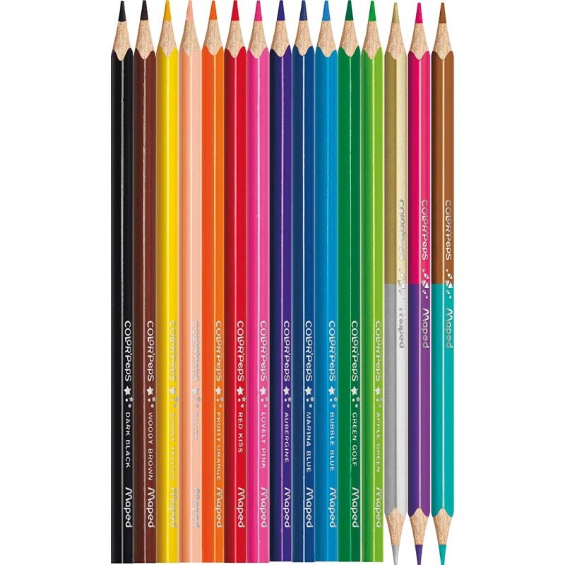 Maped Color Peps - 12 crayons de couleur + 3 crayons Duo - Fournitures scolaires - Librairie Oxford City