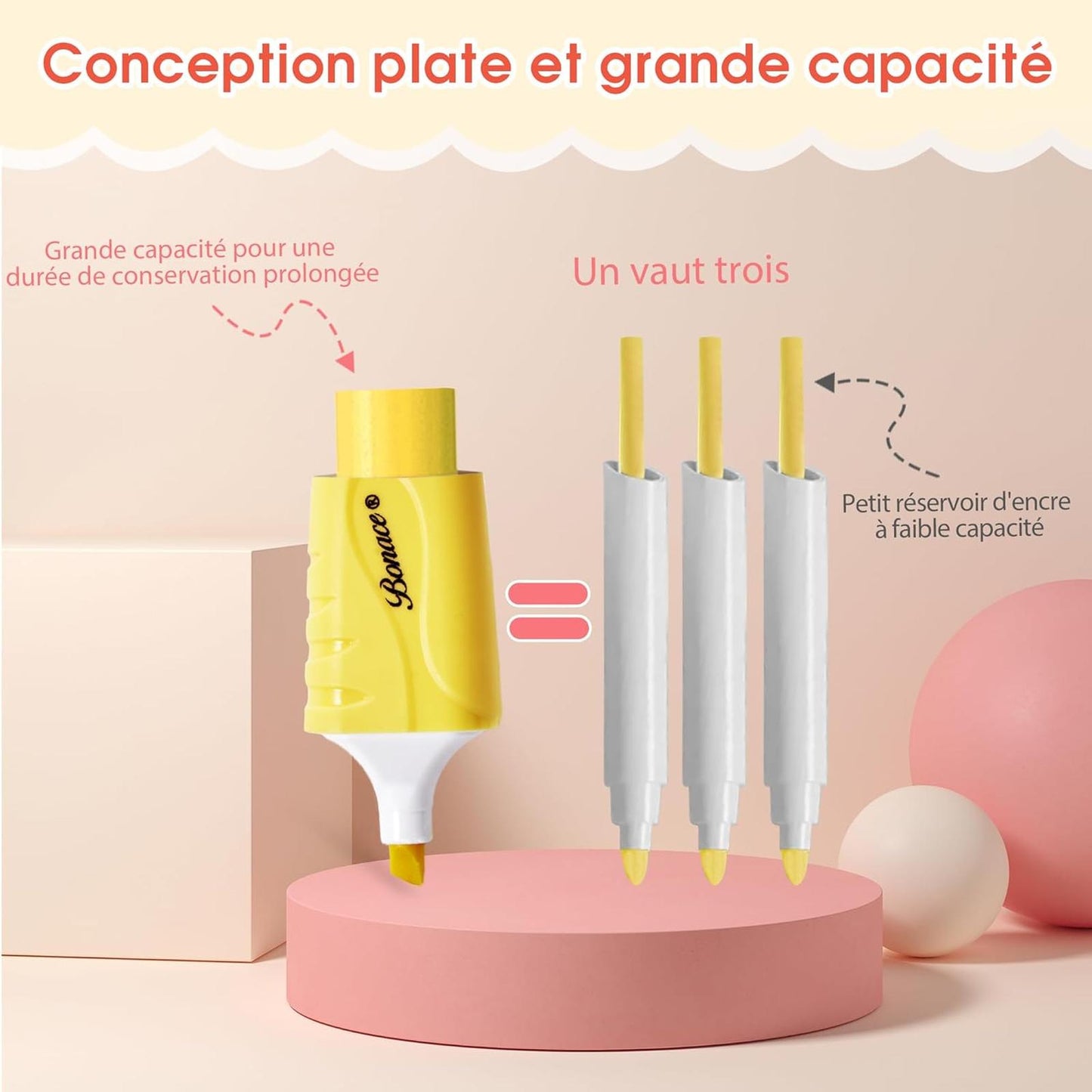 Surligneurs Mini Bonace – Couleurs Pastel Pailletées (4 pièces) 🌈✨ - Librairie Oxford City