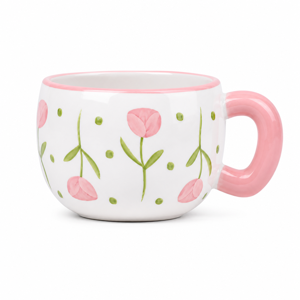 Mug en Céramique — Motif Floral Cerise