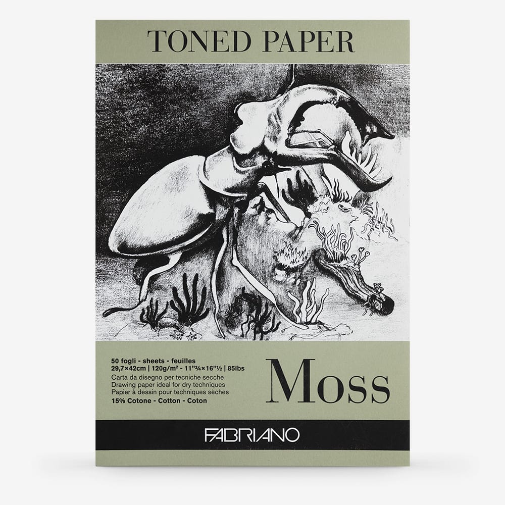 Bloc Fabriano Toned Paper – Moss – A3 – 50 feuilles – 120 g/m² – 15% coton - Librairie Oxford City