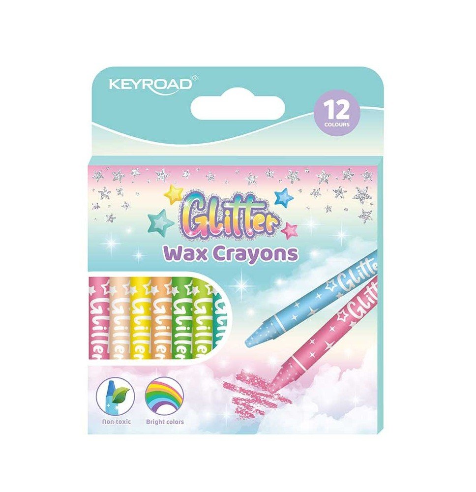 Keyroad - Lot de 12 Crayons à Cire Pailletés Glitter Ø8mm - Librairie Oxford City