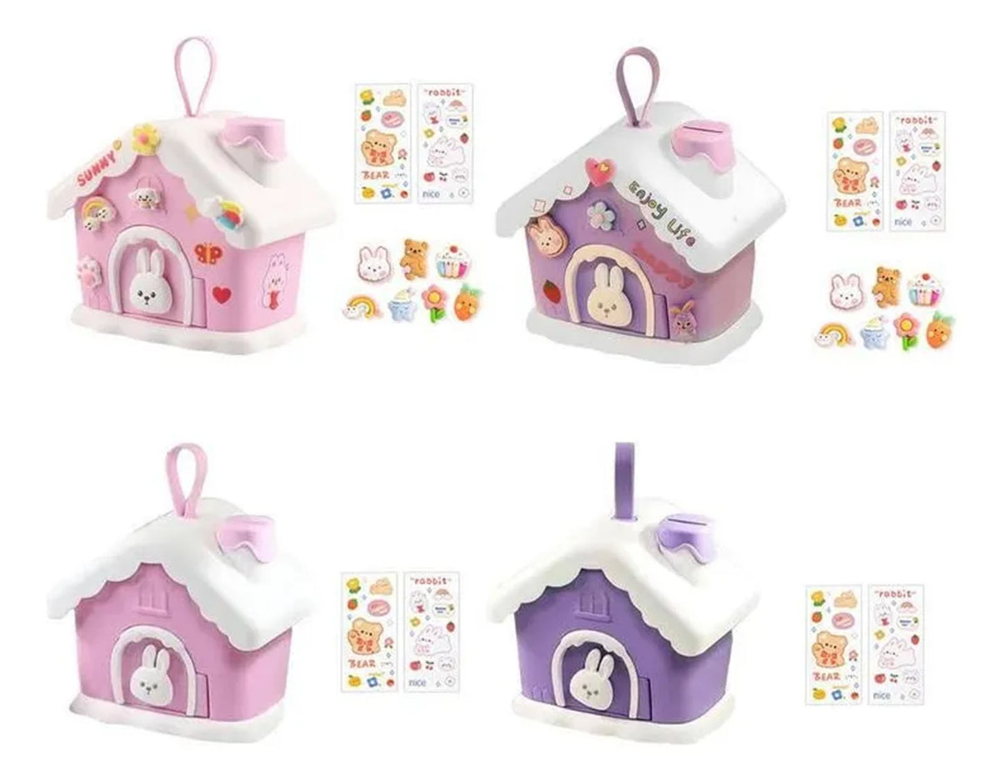 Tirelire Maison Kawaii – Casita Rabbit avec Stickers Décoratifs – Mini Piggy Bank Enfant