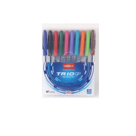 POCHETTEDE 10 STYLOS A BILLE TRIO GP 1MM - UNIMAX - Librairie Oxford City