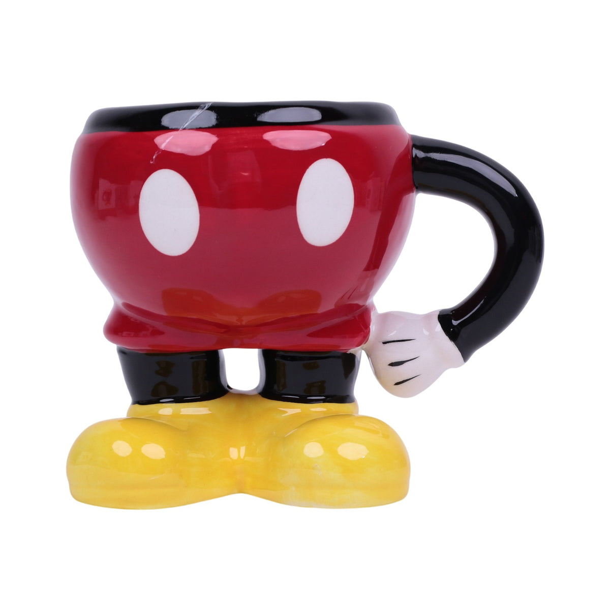 Mug en céramique Mickey Mouse rouge et jaune avec anse en forme de main