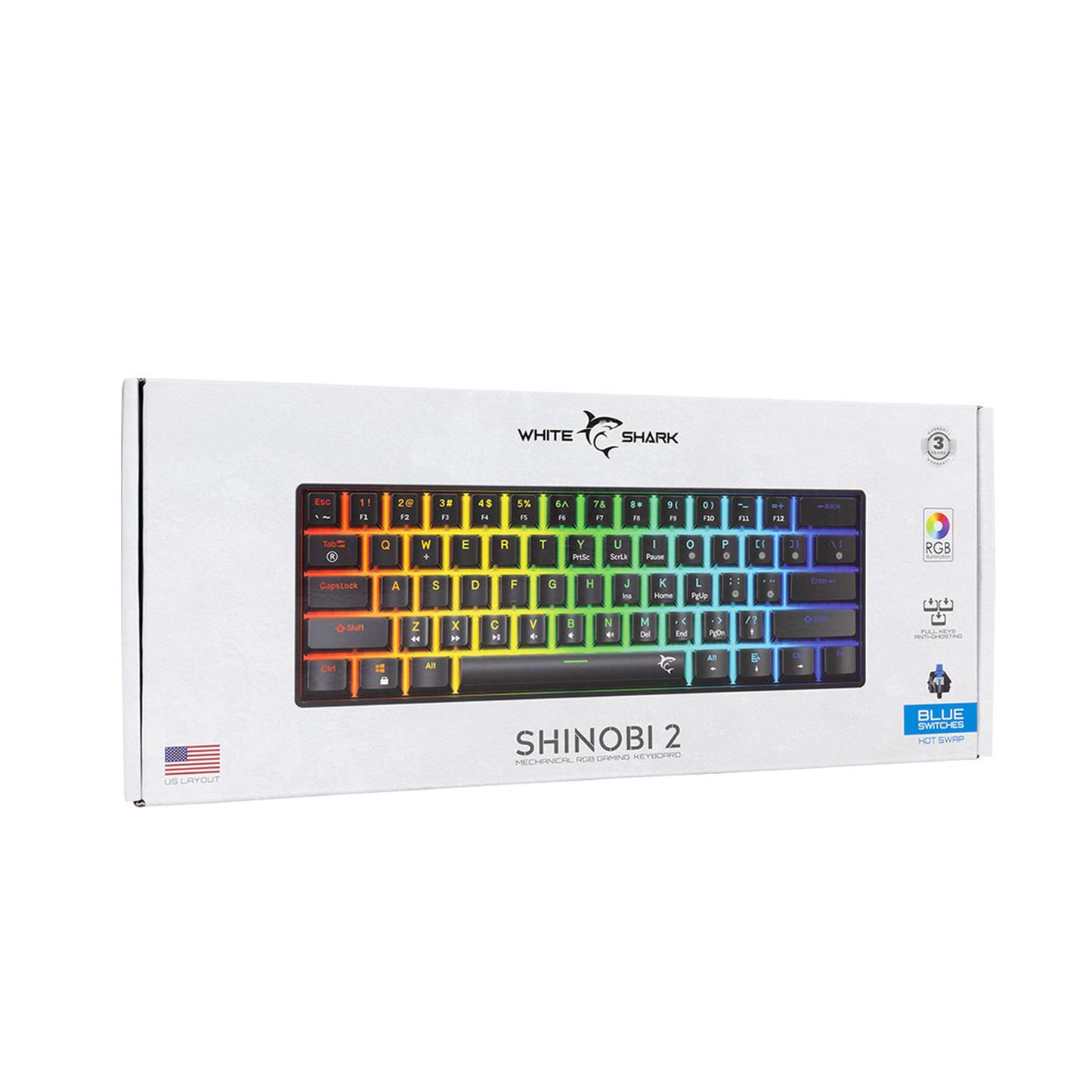 Clavier Mécanique RGB Shinobi - 2 Black White Shark - Librairie Oxford City