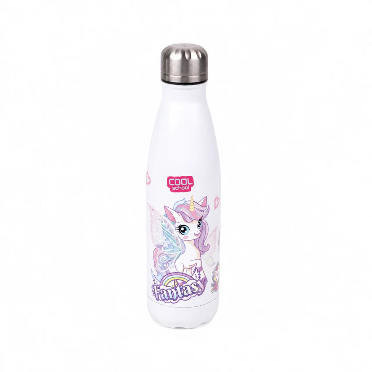 Gourde inox 500ml design licorne blanc rose et violet Cool School