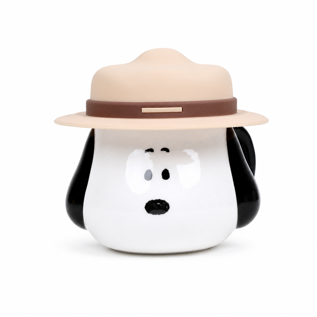 Mug en céramique blanc Snoopy avec couvercle en forme de chapeau