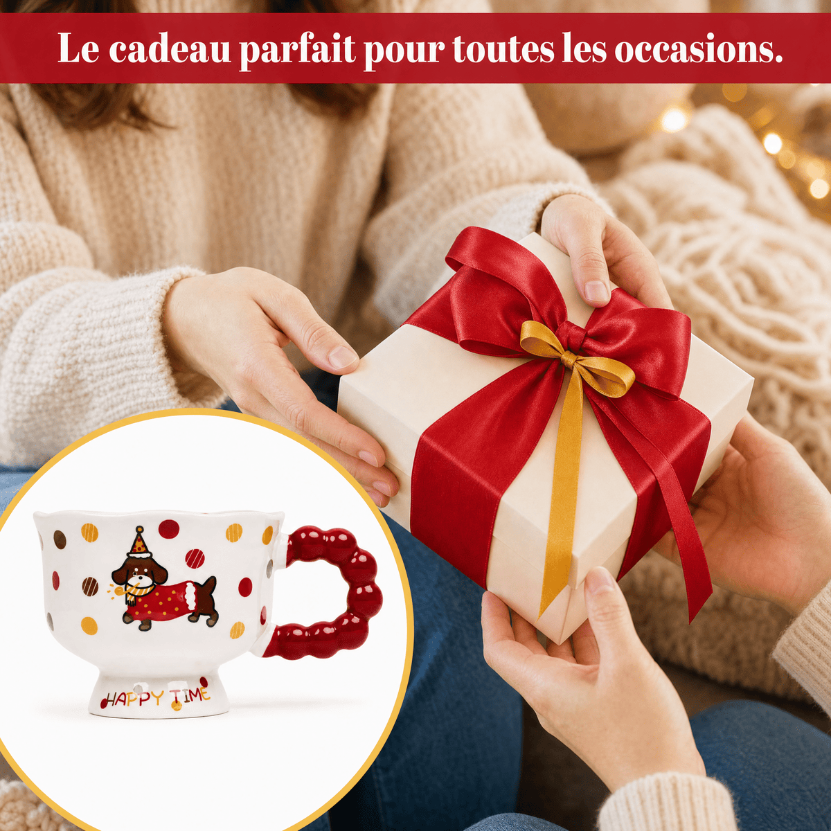 Mug en Céramique Happy Time — Illustration Chien - Librairie Oxford City