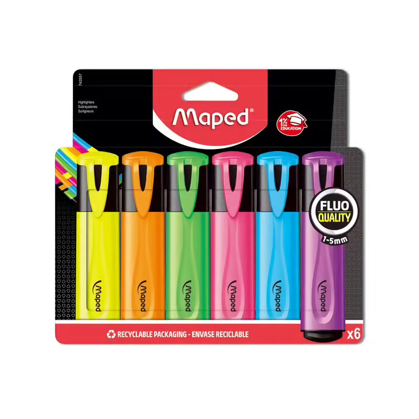 ✨ Maped Fluo Fun Set – 6 couleurs d’énergie !  💛🧡💚💖💙💜