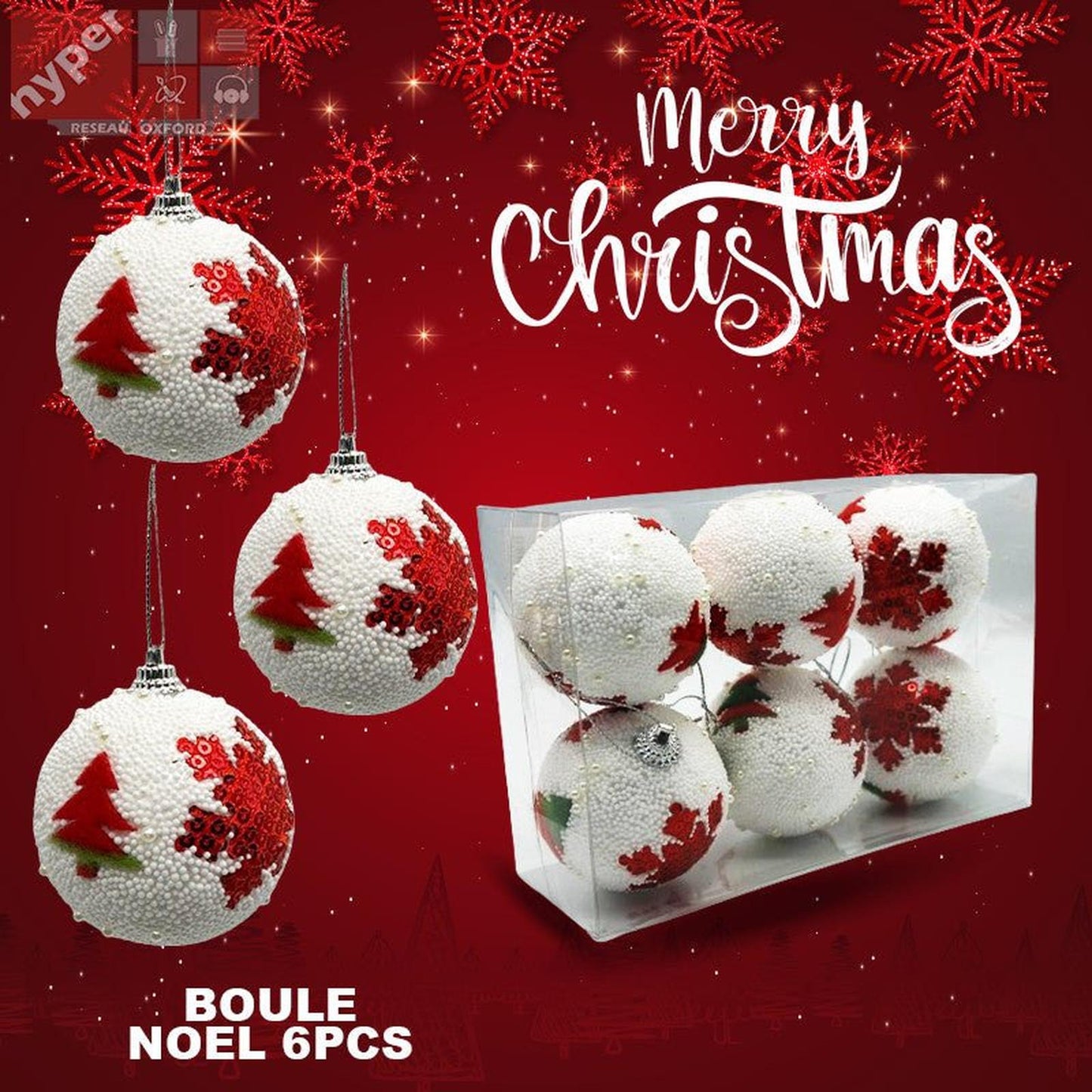 Paquet de 6 boules de noël +1GRATUIT - Librairie Oxford City