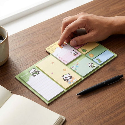 Set de blocs-notes autocollants fantaisie HZ-1293 format 24,5x11,5cm avec illustrations kawaii, disponible en 4 modèles : Little Cat Rose, Little Cat Bleu, Puppy et Panda