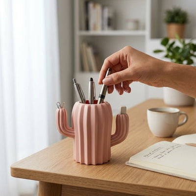 Porte - Stylo Cactus Décoratif — Rose / Blanc - Librairie Oxford City