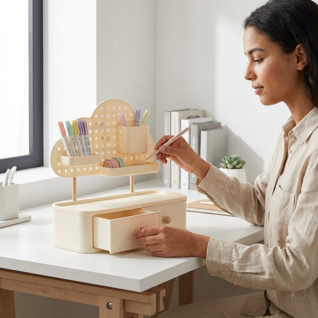 Organiseur de Bureau Nuage avec Tiroirs et Pegboard — Beige - Librairie Oxford City