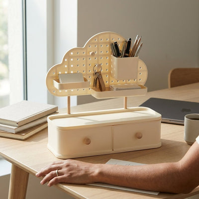 Organiseur de Bureau Nuage avec Tiroirs et Pegboard — Beige - Librairie Oxford City