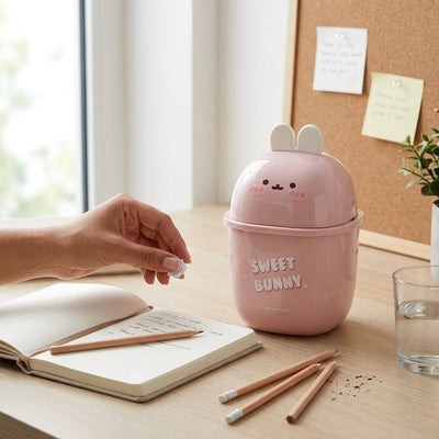 Mini Corbeille de Bureau Lapin Kawaii — Rose - Librairie Oxford City