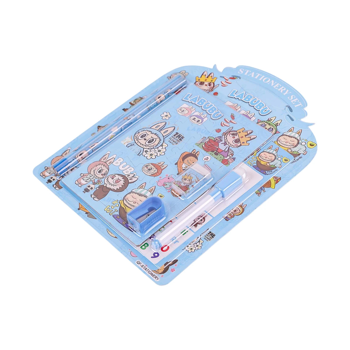 QF-Stationery Set Scolaire Labubu — Carnet, Crayon, Taille-crayon & Gomme - Librairie Oxford City