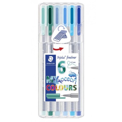 Librairie Oxford City Pochette 6 Stylos triplus Fineliner - Couleur Océan Stylos tunisie