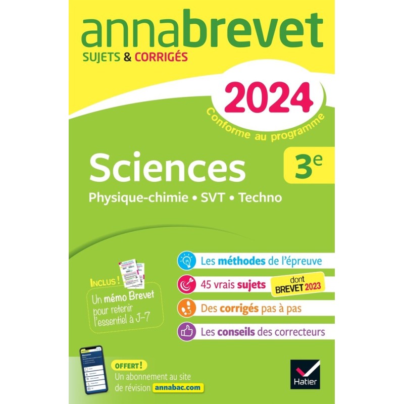 annabrevet 2024 Sujets & Corrigés Sciences 3éme Prix tunisie