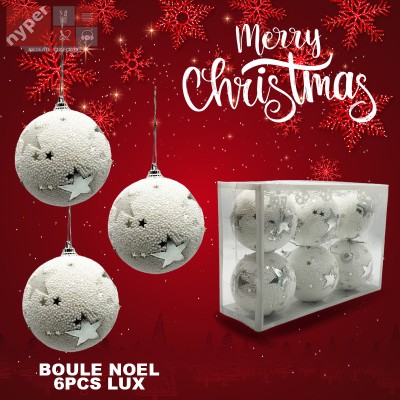 LOT BOULES ETOILE ARGENT DE NOËL - 6PCS