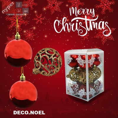 LOT BOULES ROUGE DE NOËL - 12PCS