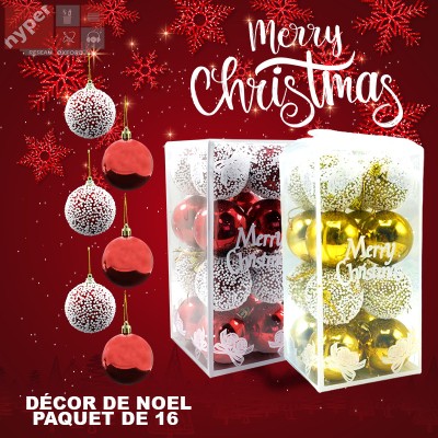 Pack de 16 Boules Noël Rouge/Gold +1Pack Gratuit