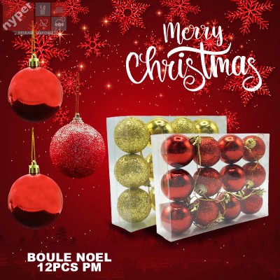 Pack de 12 Boules Noël Rouge/Gold +1 Pack Gratuit