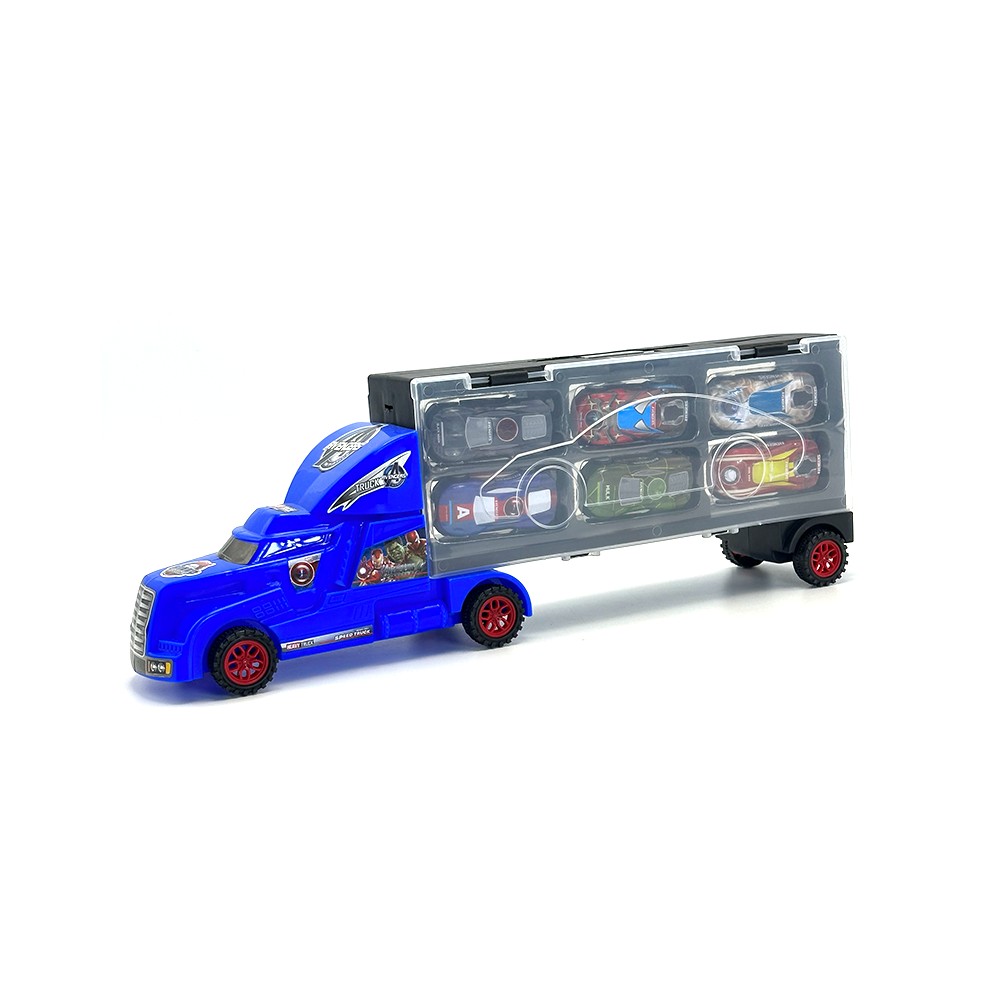 Acheter Camion Bleu à Friction avec Remorque et 6 Voitures