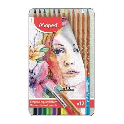 Coffret Métal X12 Crayons Aquarelle + Pinceau MAPED