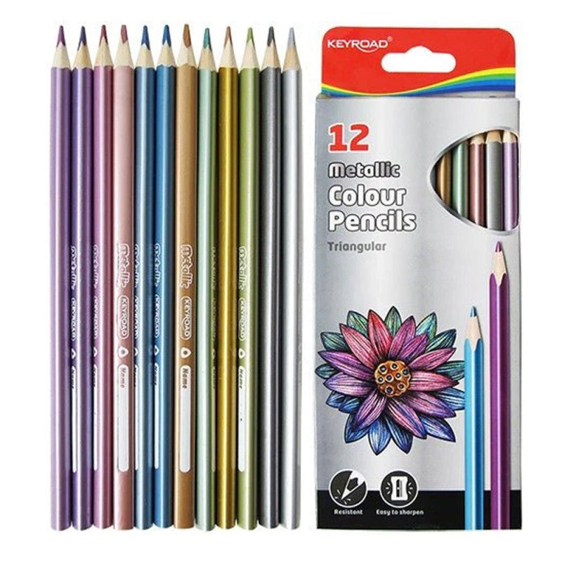 Keyroad Crayons Couleur Métalliques 12 Pièces Triangulaires - Librairie Oxford City