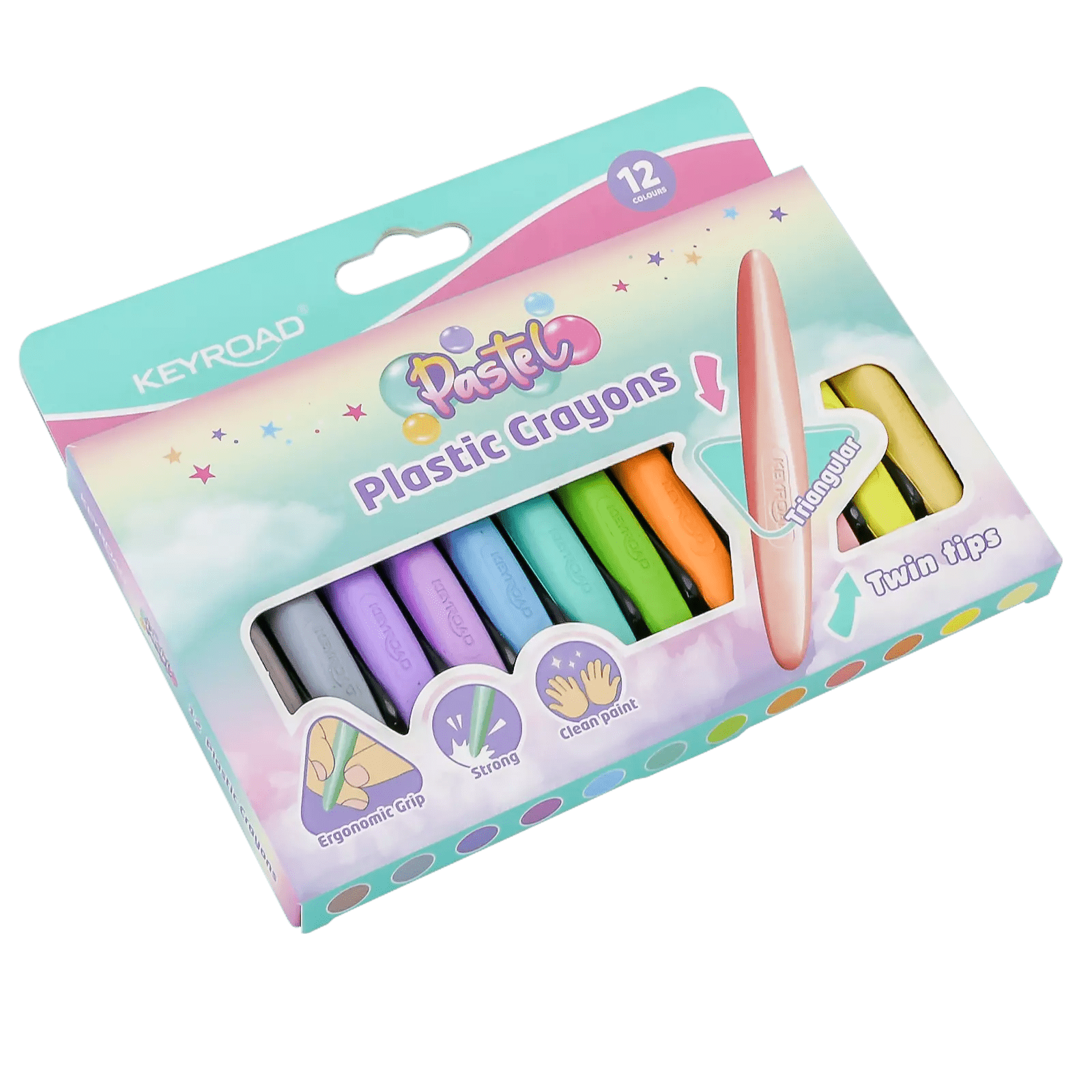 KEYROAD – Crayons plastiques pastel triangulaires double pointe (12 couleurs) - Librairie Oxford City