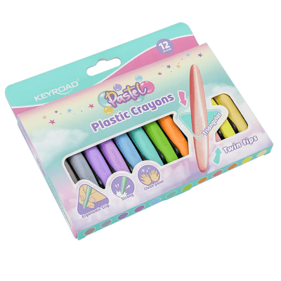 KEYROAD – Crayons plastiques pastel triangulaires double pointe (12 couleurs) - Librairie Oxford City