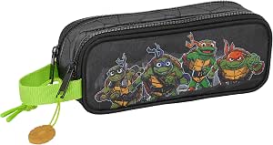 Trousse 2 zips Ninja Turtles noire et verte avec poignée