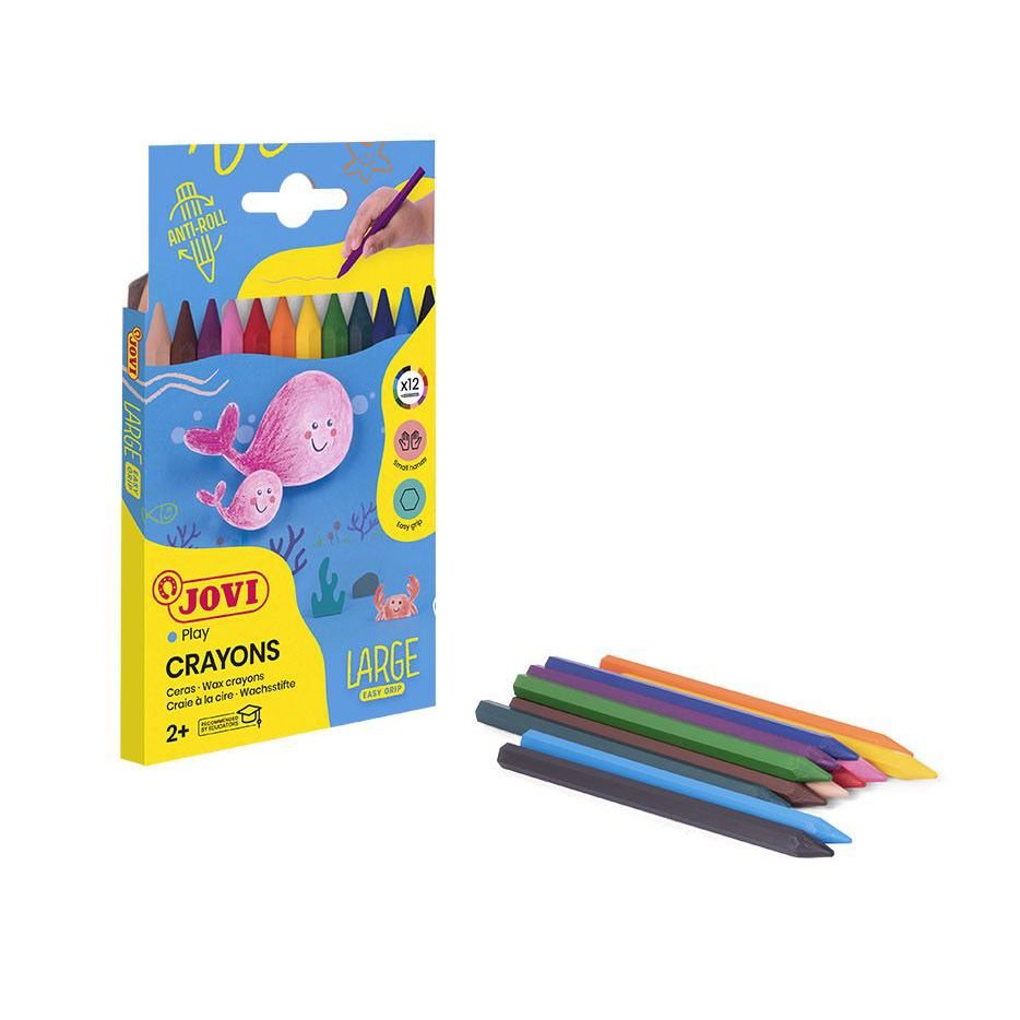 Crayons Plastique Jovi 12 Couleurs Anti - Roll Maternelle - Librairie Oxford City