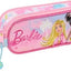 Trousse Safta Barbie 2 compartiments rose bleu jaune avec poignée