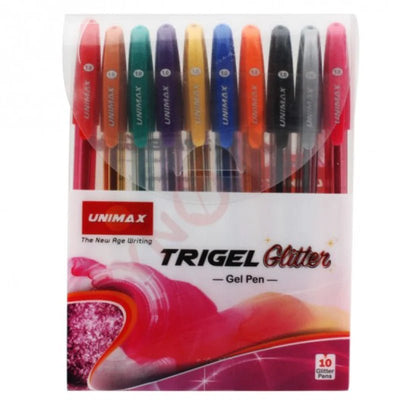 POCHETTE DE 10 STYLOS GEL TRIGEL GLITTER - UNIMAX - Librairie Oxford City