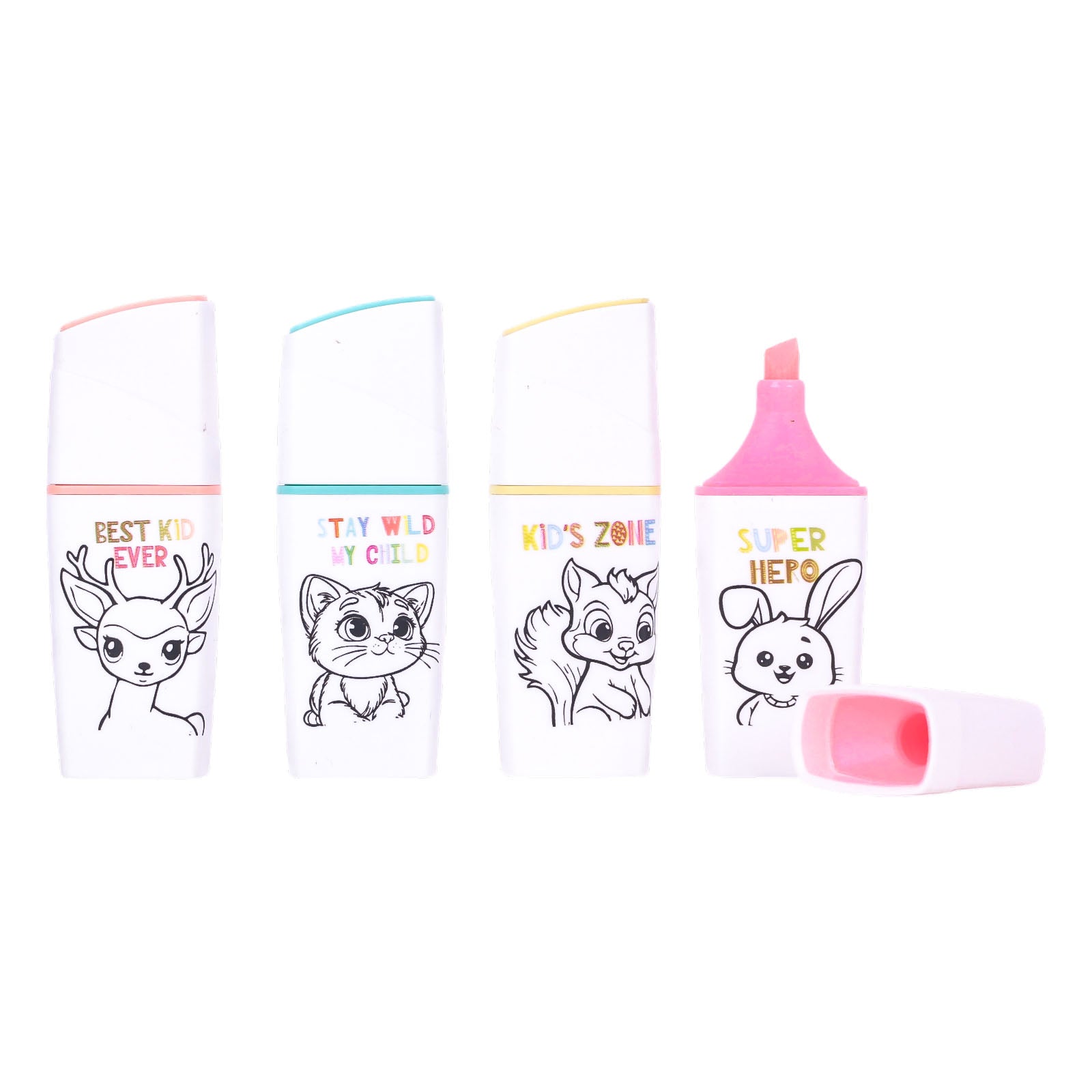 Cool School - Lot de 4 Surligneurs Pastel Mini avec Motifs Animaux - Librairie Oxford City