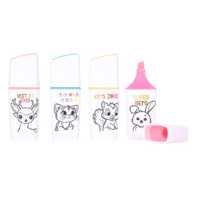Cool School - Lot de 4 Surligneurs Pastel Mini avec Motifs Animaux - Librairie Oxford City
