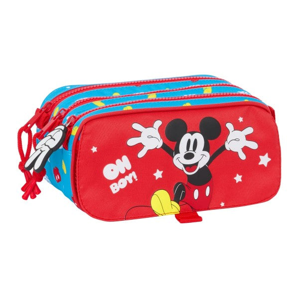 Trousse scolaire Mickey Mouse rouge et bleue avec 3 fermetures éclair