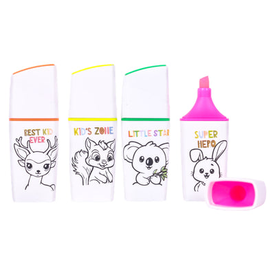 Cool School - Lot de 4 Surligneurs Mini Fluo Design Animal - Librairie Oxford City
