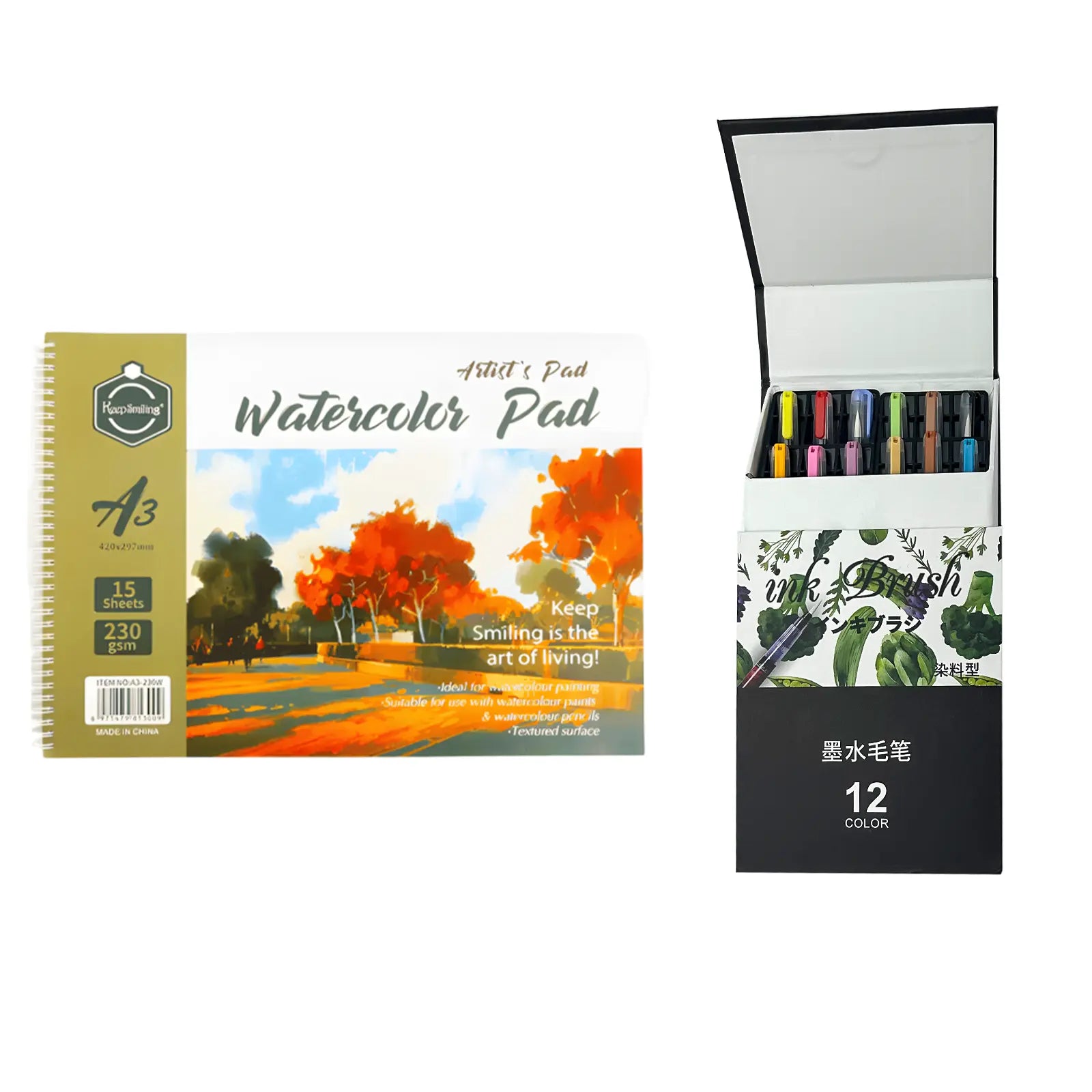 🖌️ Pack Aquarelle Complet – Pinceaux à Réservoir + Bloc Aquarelle - Librairie Oxford City