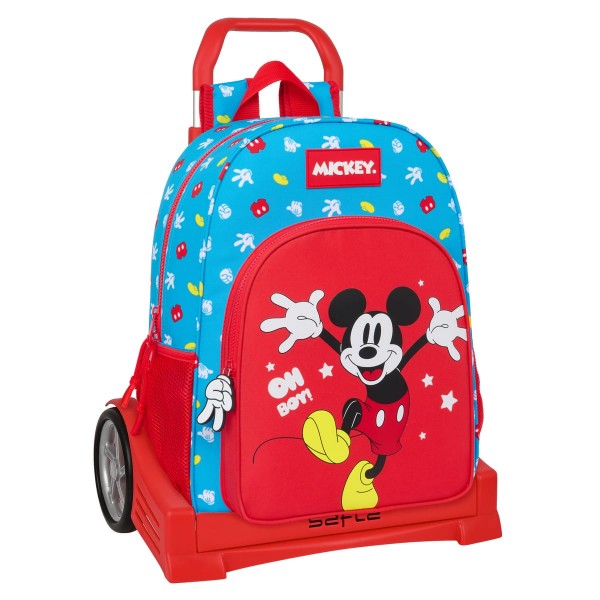 Cartable à roulettes Mickey Mouse rouge et bleu pour enfants 6-11 ans